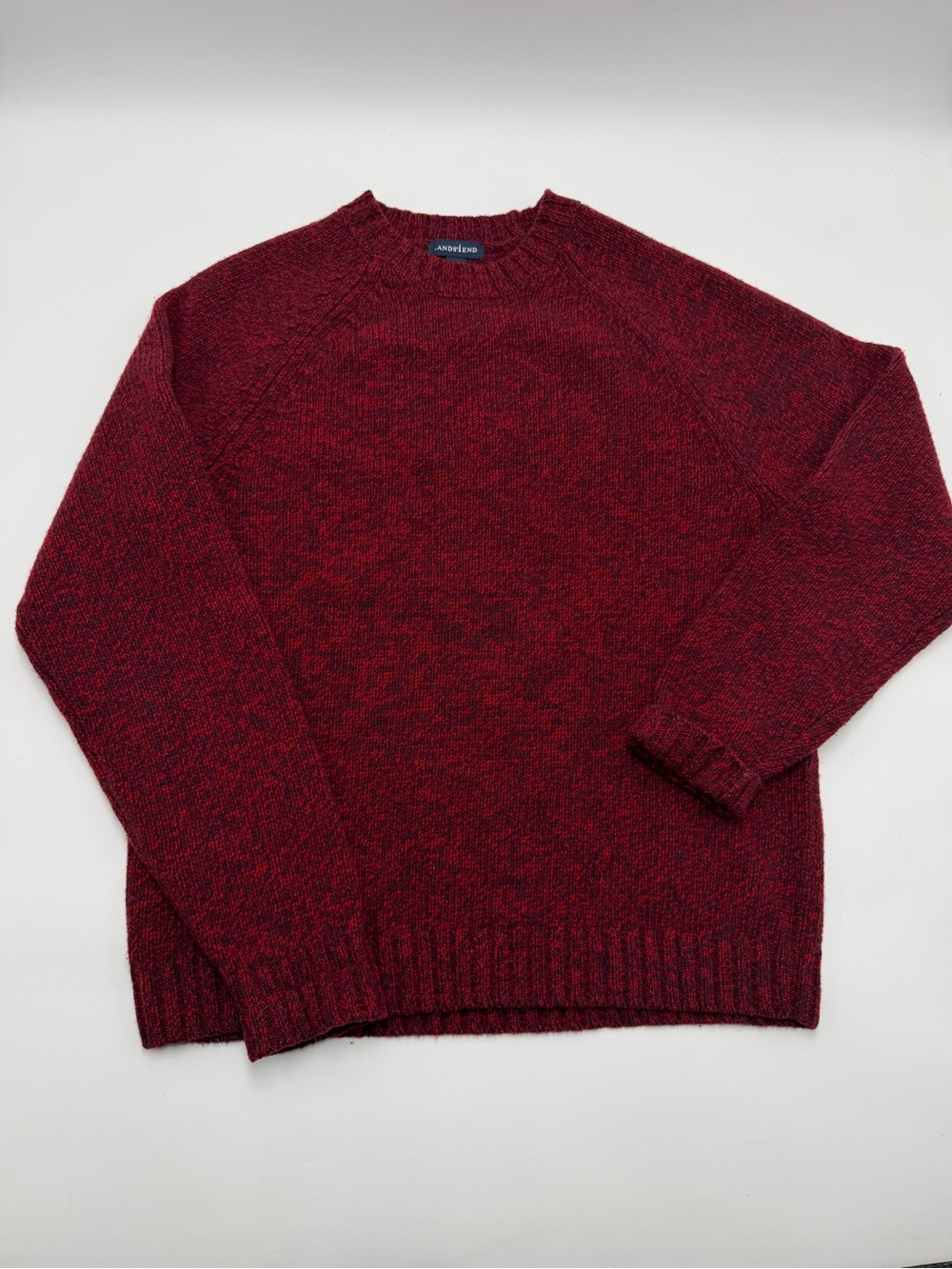 Lands’ End 100% Lambswool Sweater Mens M Red Marled Crewneck Knit Classic